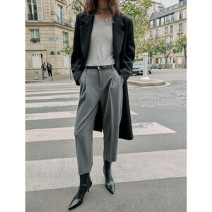 Zara Womens Pants XL Gray Marl Belted Trouser Pants High Waisted Ankle 9929/222